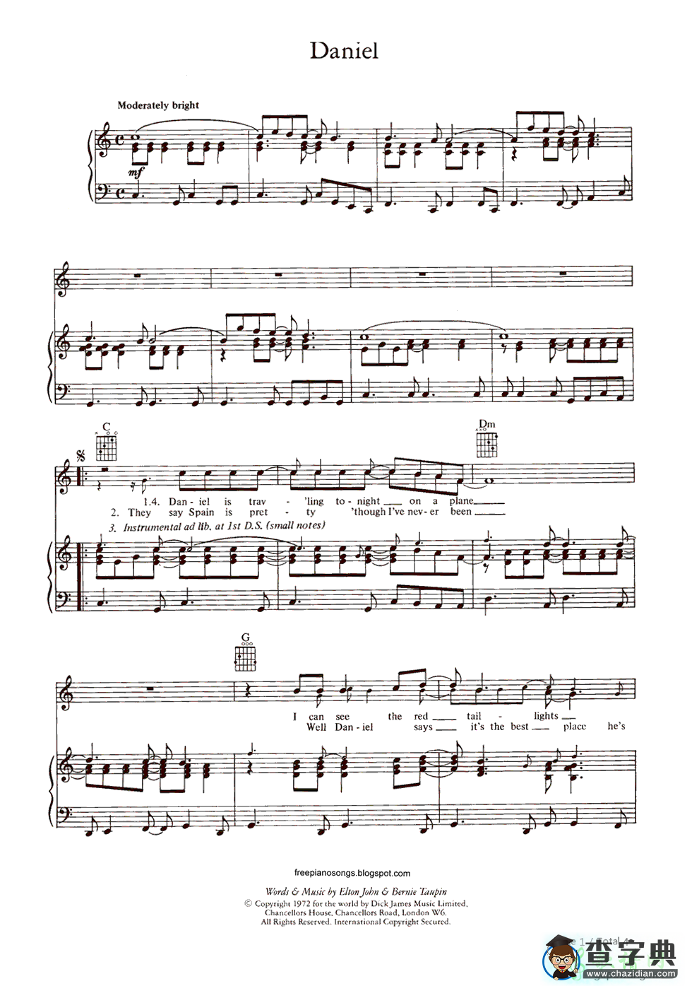 【Daniel钢琴谱】Elton John