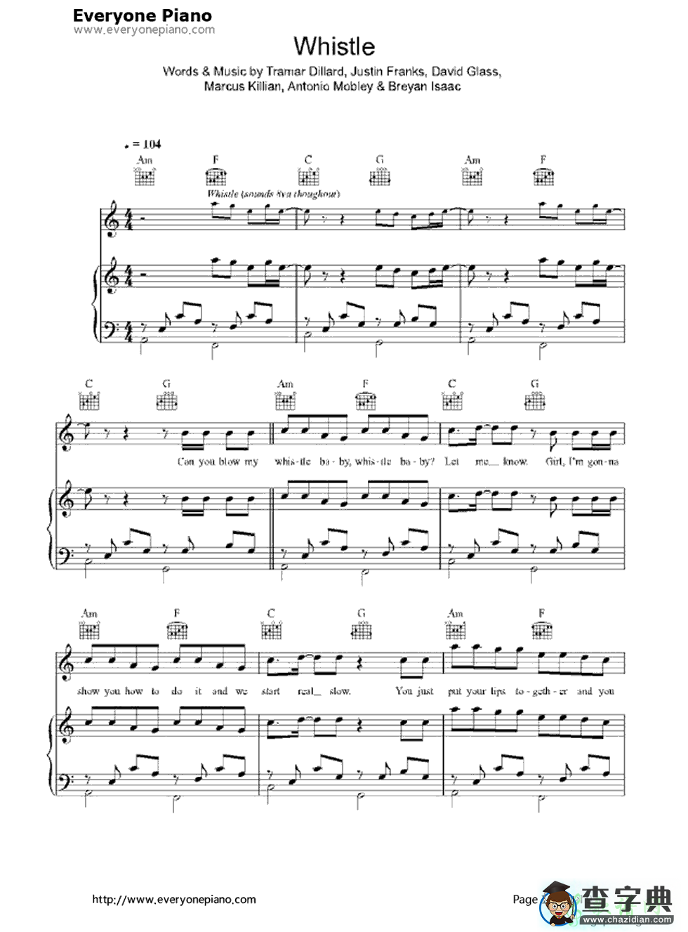【Whistle钢琴谱】五线谱