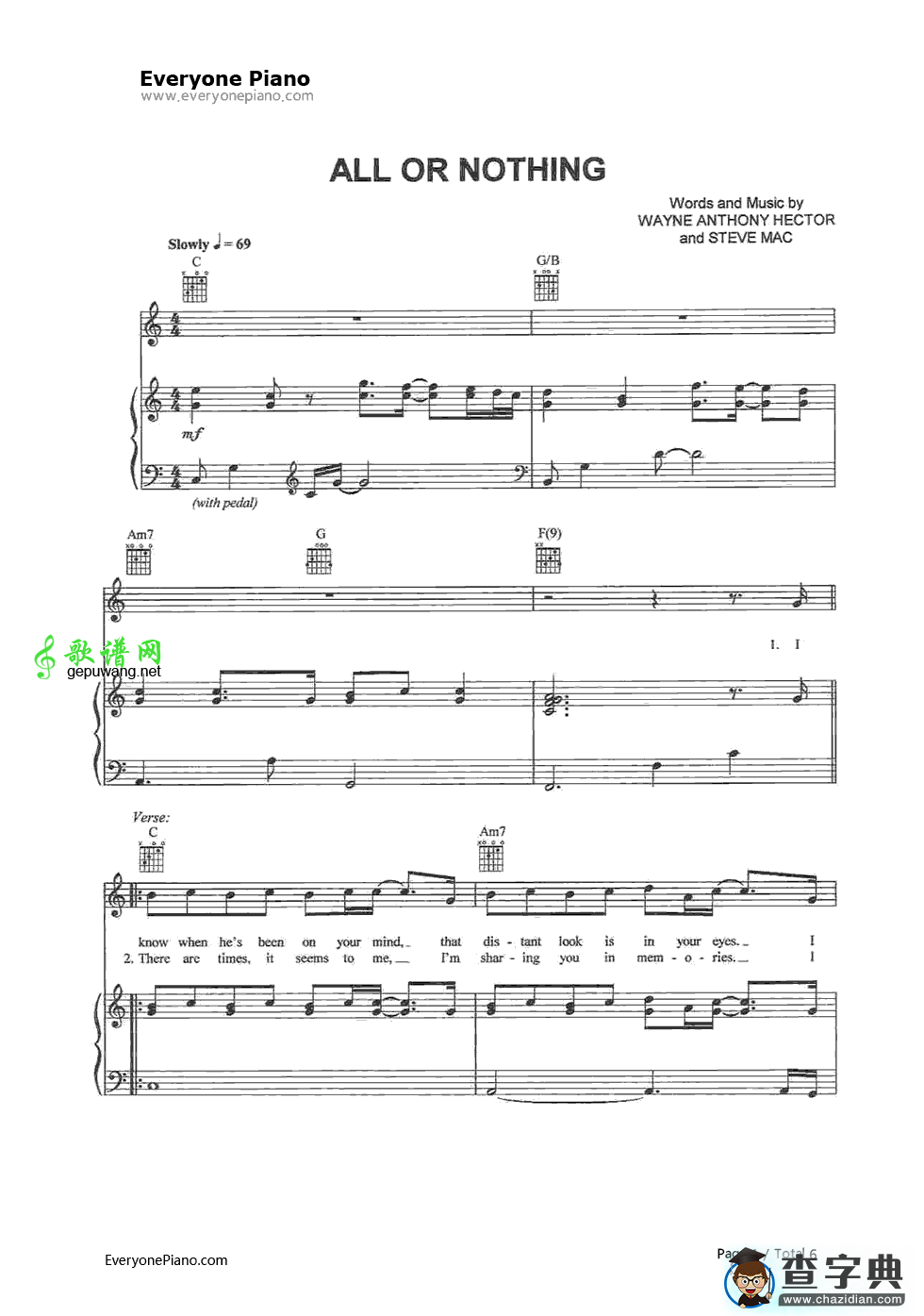 All or Nothing钢琴谱_O