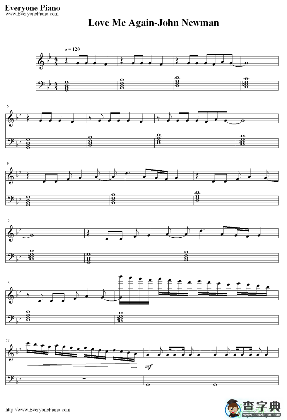 【Love Me Again钢琴谱】John Newman