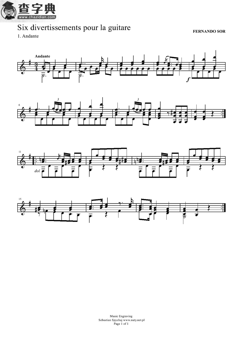 six divertissements pour la guitare钢琴谱