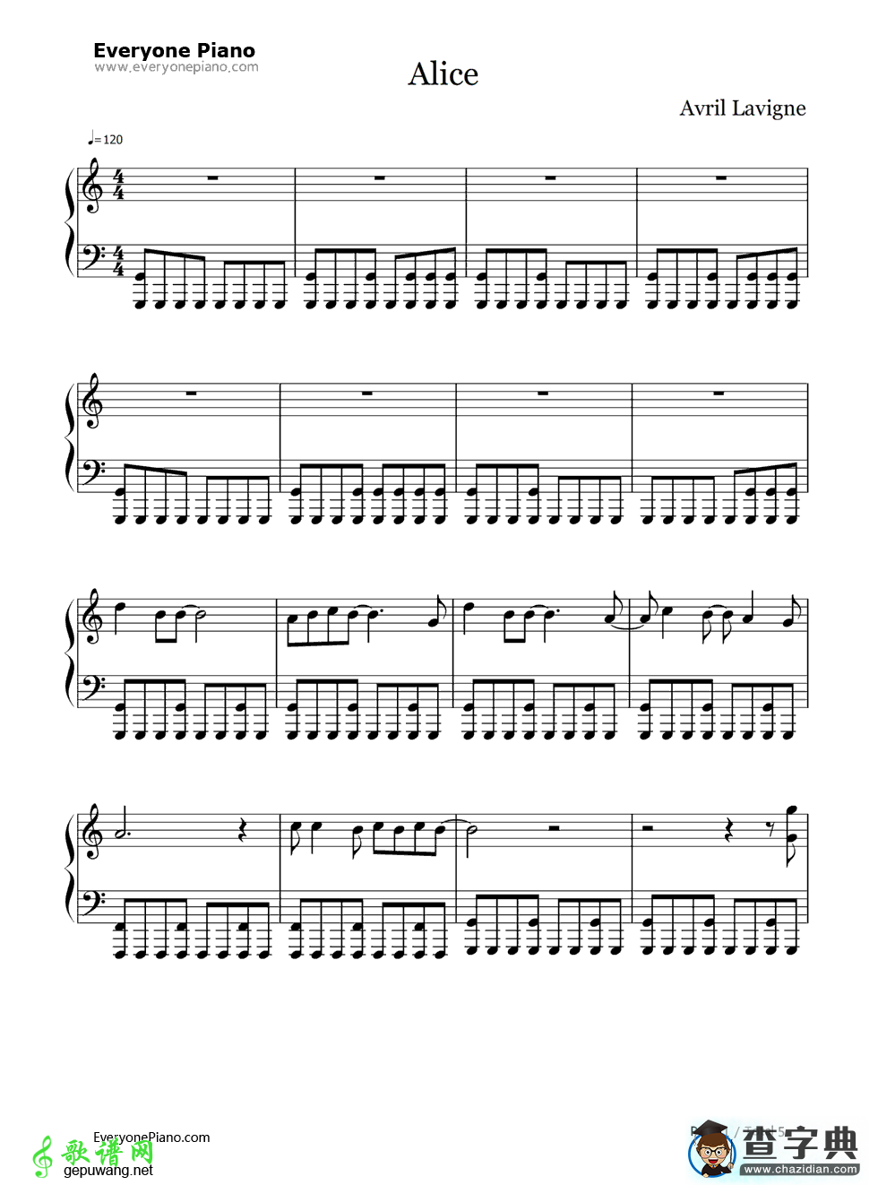 Alice钢琴谱_Avril Lavigne