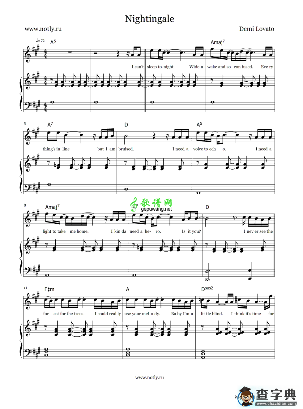 Nightingale钢琴谱_Demi Lovato