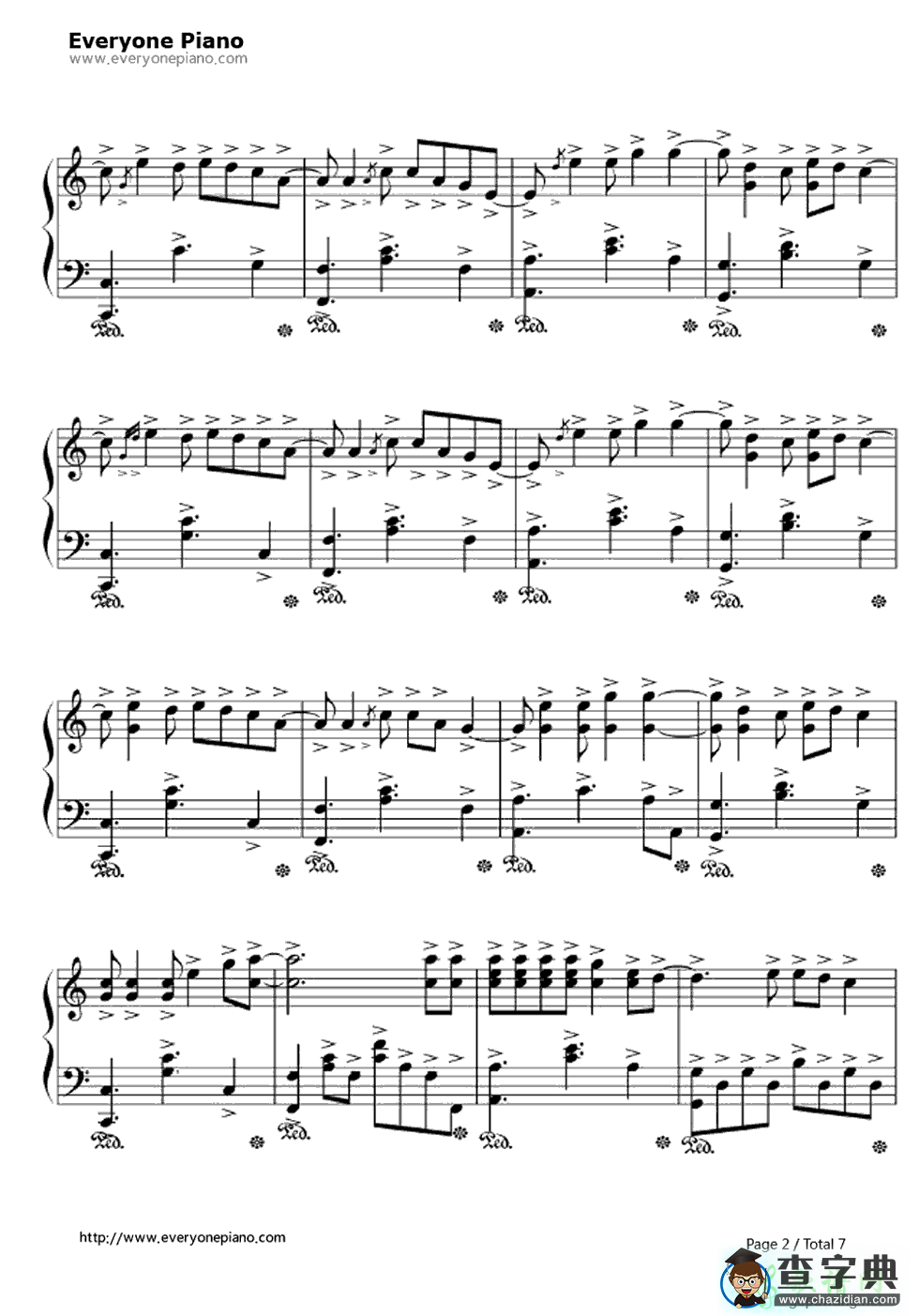 【Wavin’Flag钢琴谱】五线谱