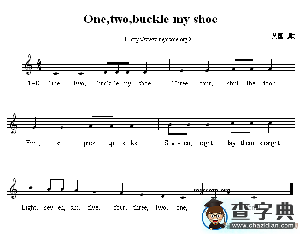 One,two,buckle my shoe 钢琴谱