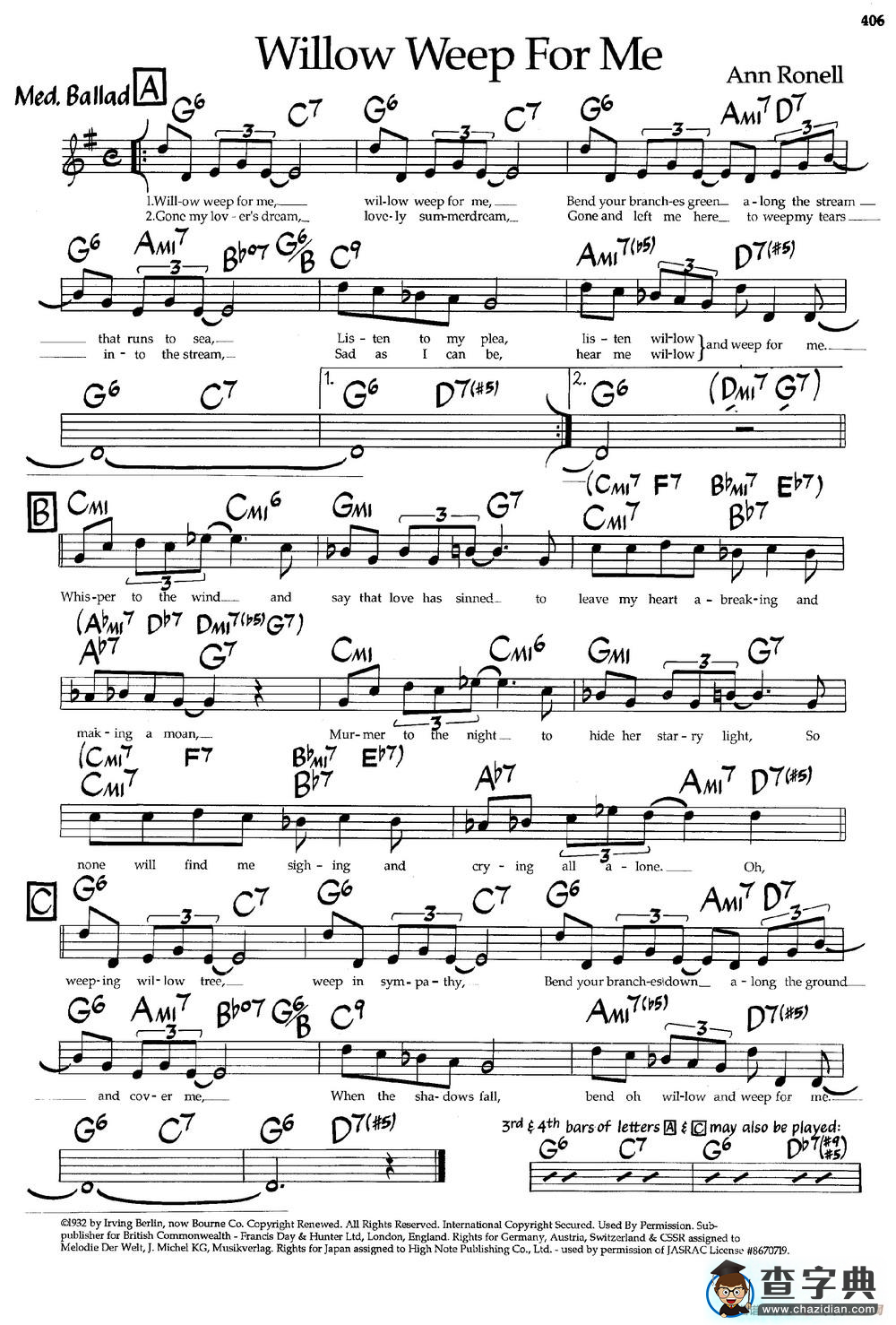 Willow Weep For Me钢琴谱