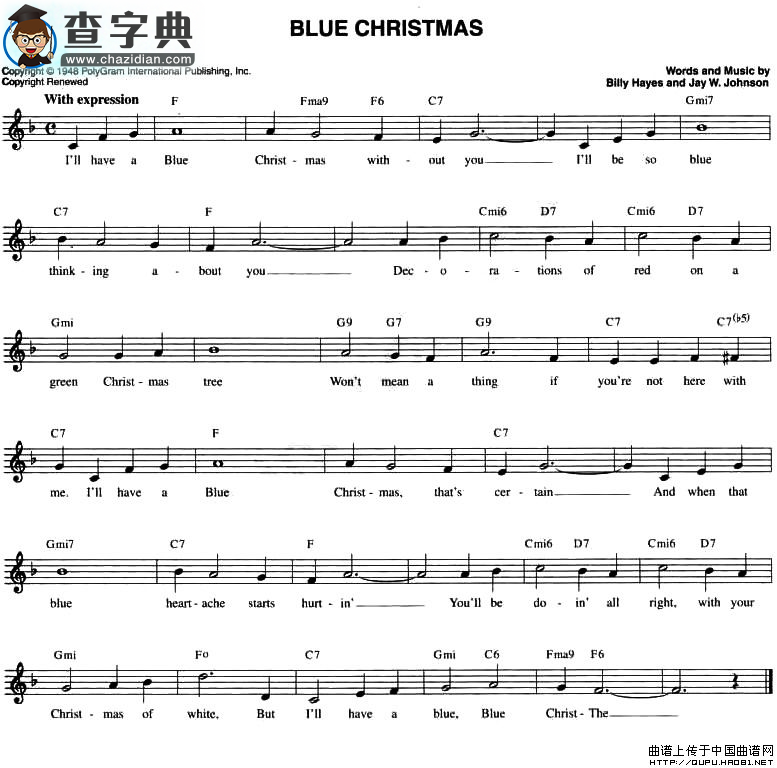 BLUE CRISTMAS钢琴谱