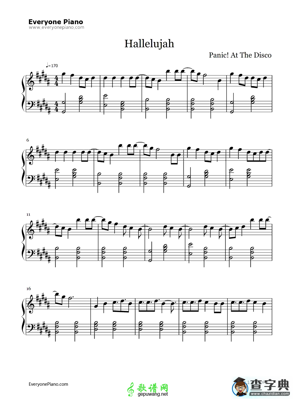 Hallelujah钢琴谱_Panic! at the Disco