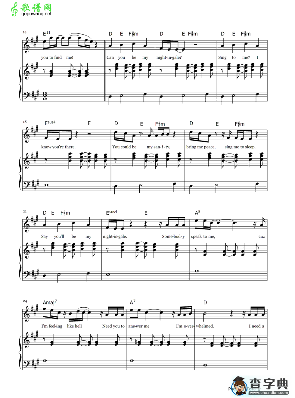 Nightingale钢琴谱_Demi Lovato