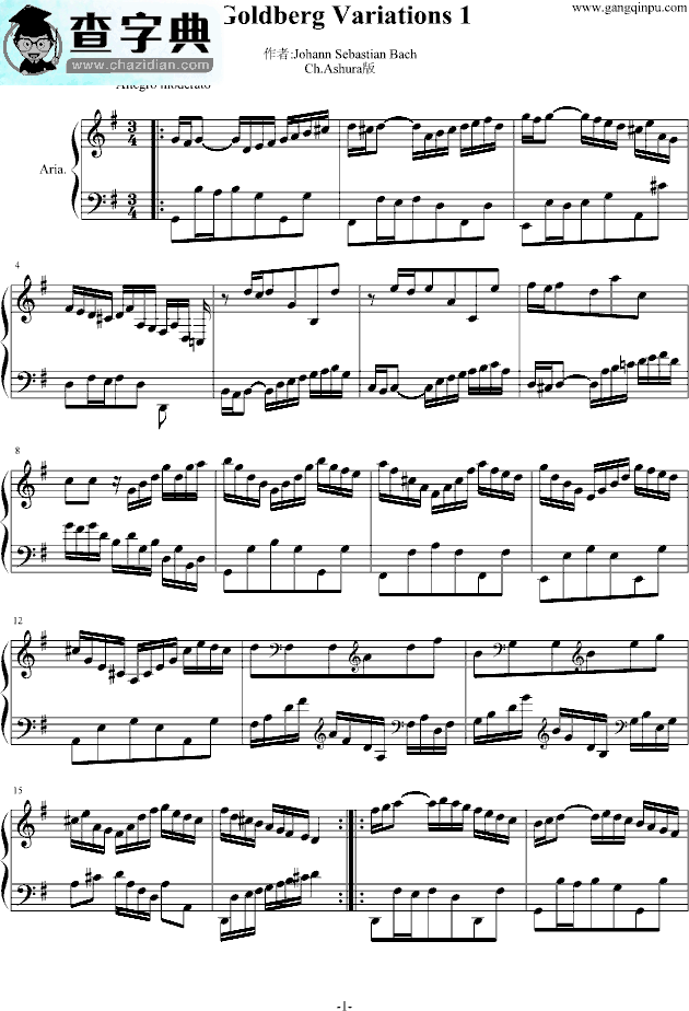 Goldberg Variations 1钢琴谱