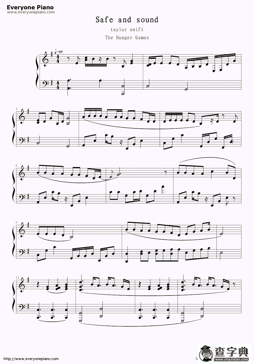Safe and Sound（安然无恙）钢琴谱_Safe and Sound钢琴简谱