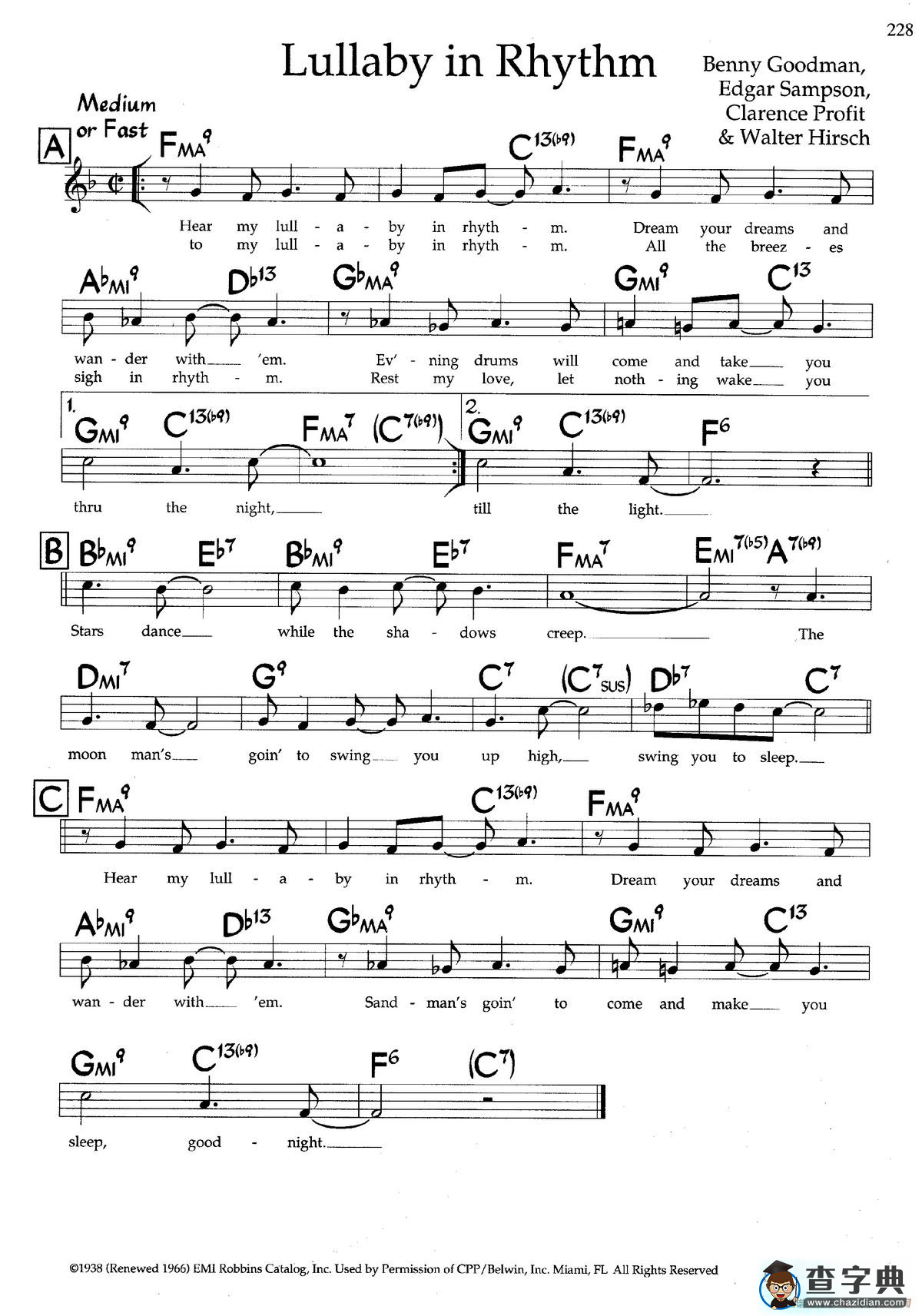 Lullaby in Rhythm钢琴谱（带和弦五线谱）
