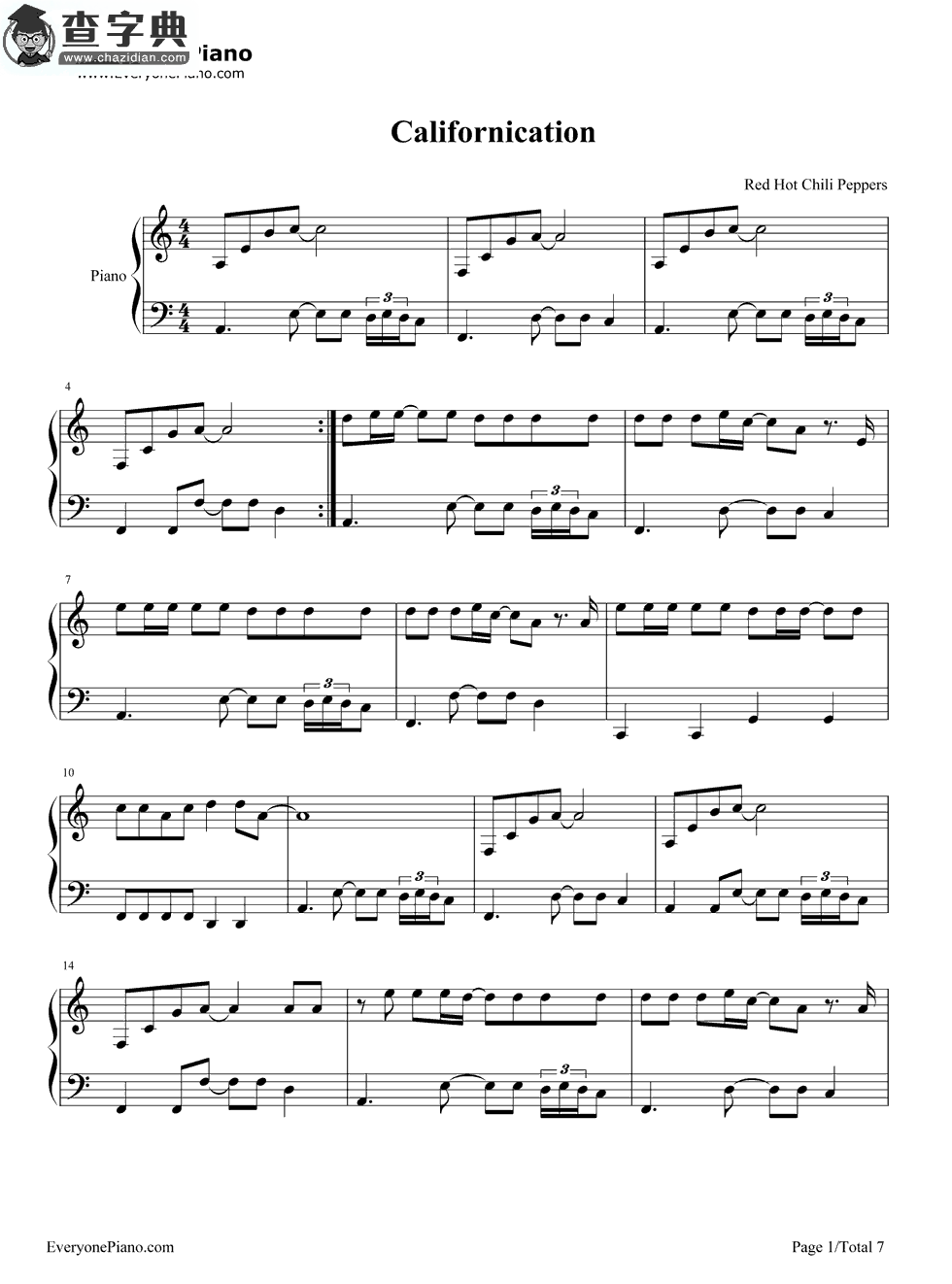 Californication钢琴谱