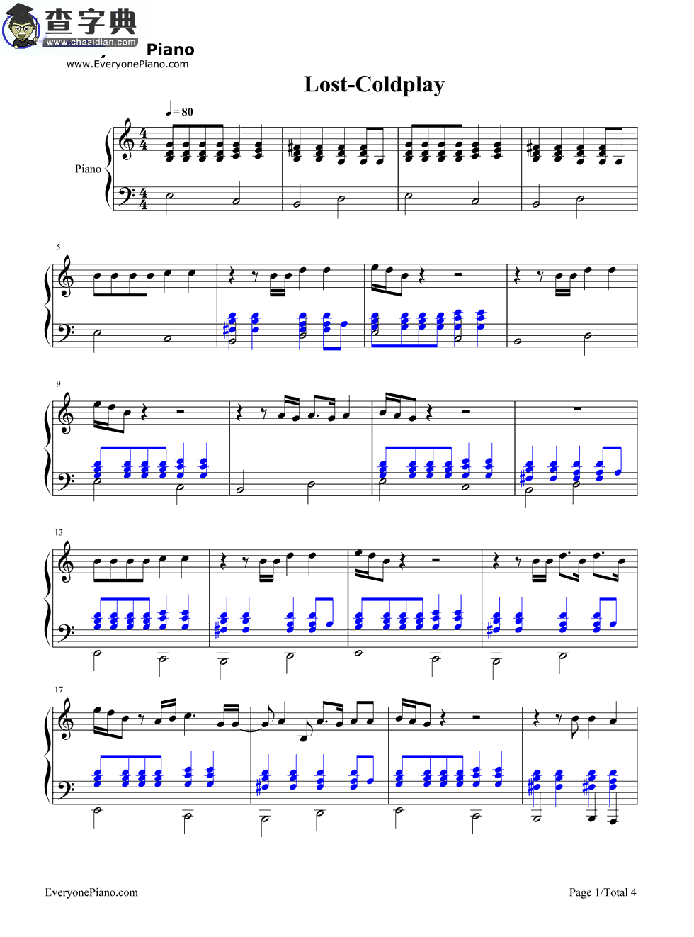 Lost-Coldplay钢琴谱