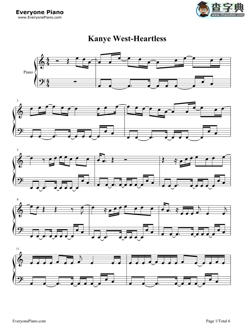 Kanye West Heartless钢琴谱
