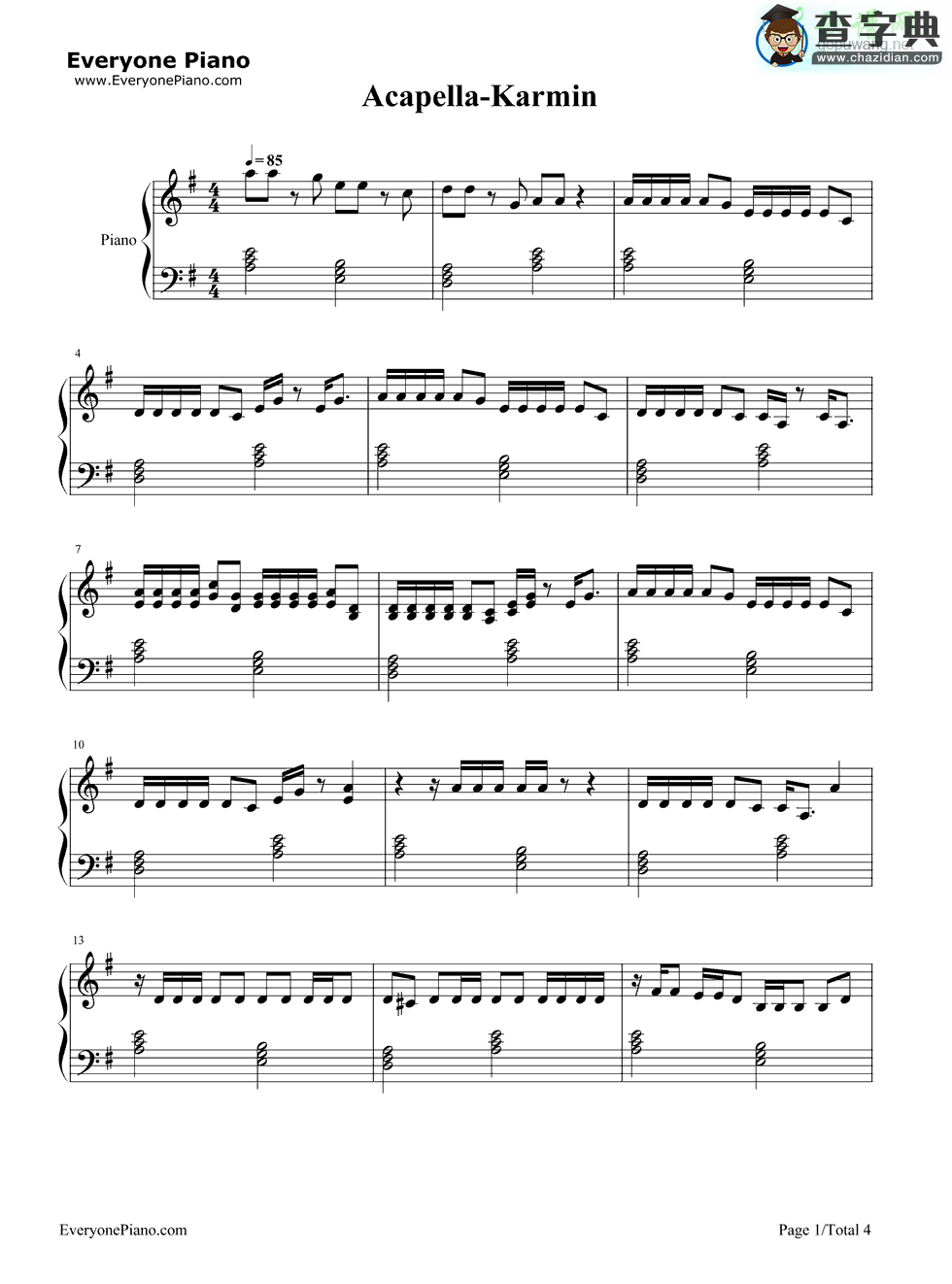 Acapella钢琴谱