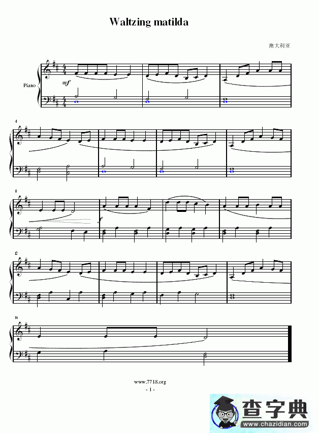 Waltzing matilda钢琴谱