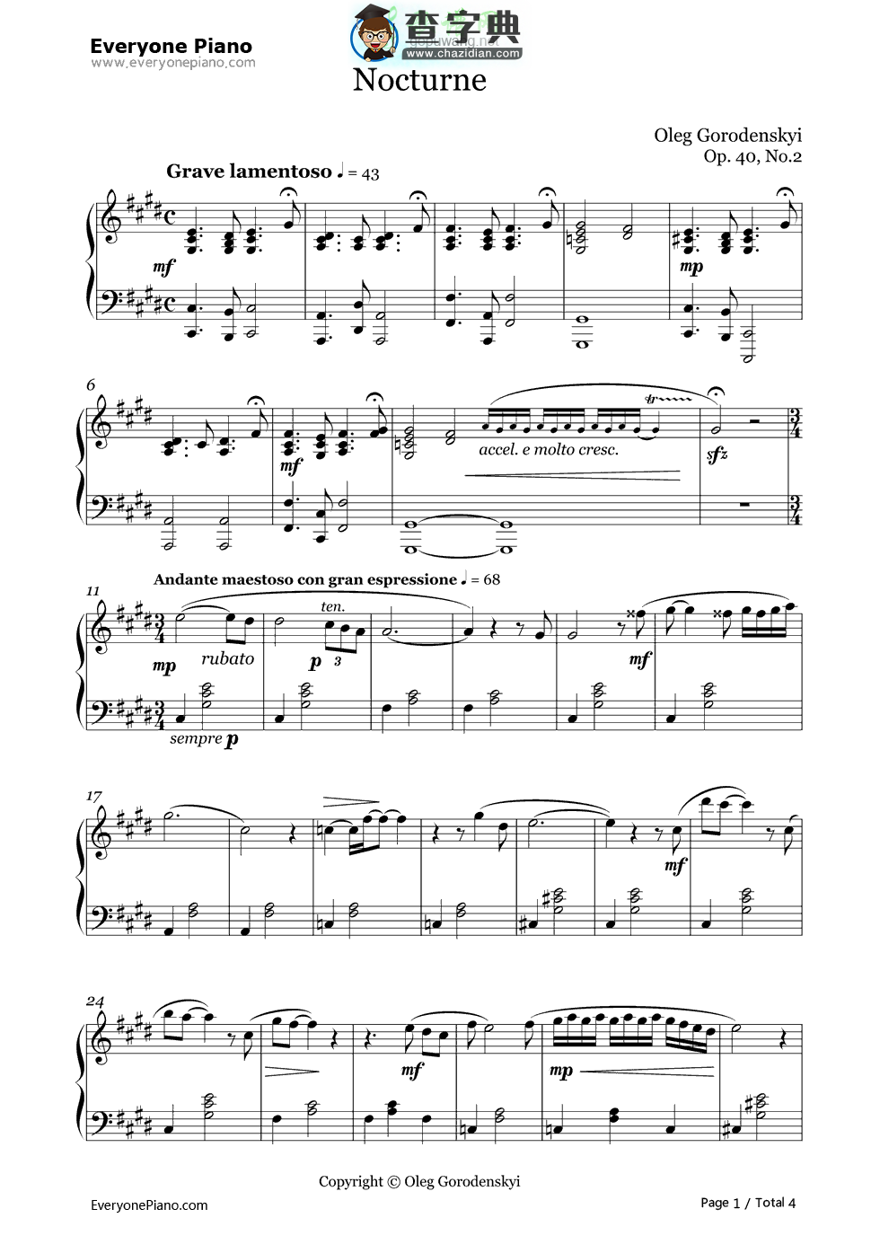Nocturne 钢琴谱