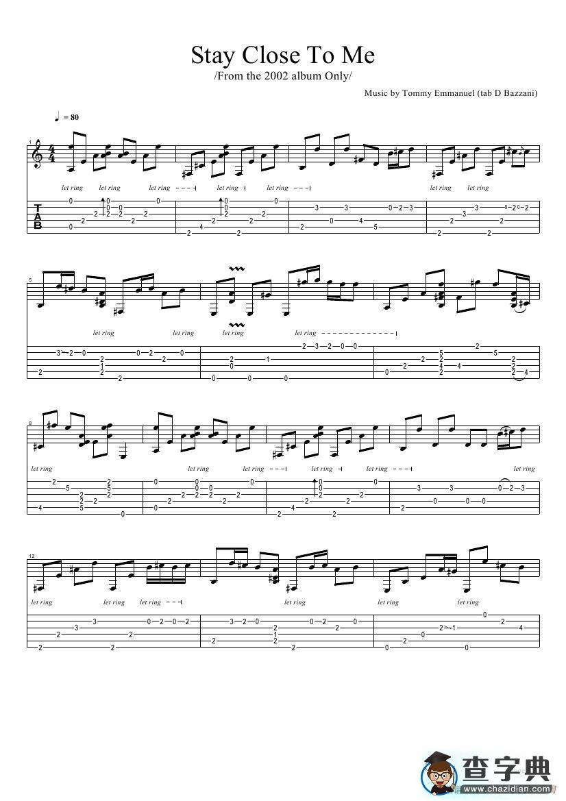tommy emmanuel：stay close to me（指弹吉它）吉他谱