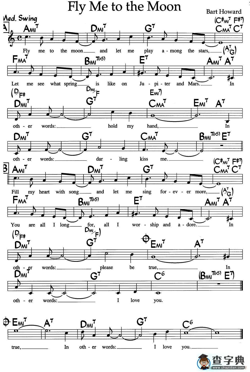 Fly Me to the Moon（带我飞向月球）（爵士钢琴曲）钢琴谱