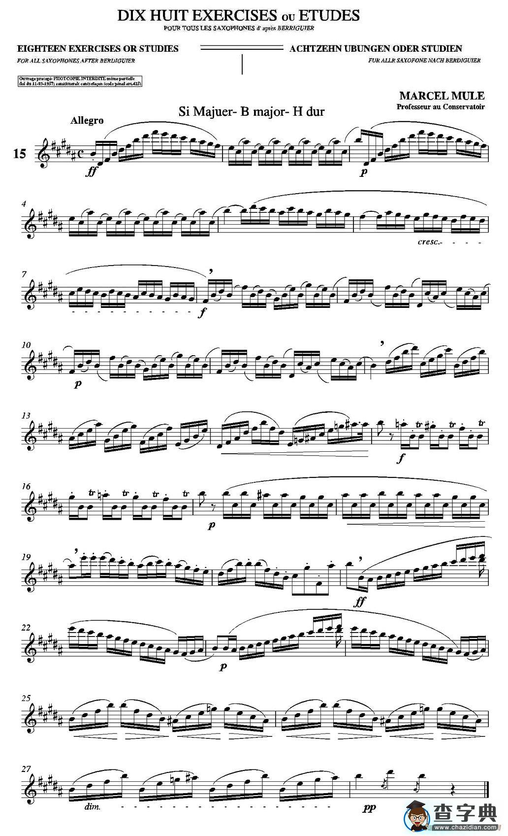 18 Exercicios ou Estudos de Marcel Mule - Enelruy Lira（马瑟·穆勒18首练习曲—15）萨克斯谱