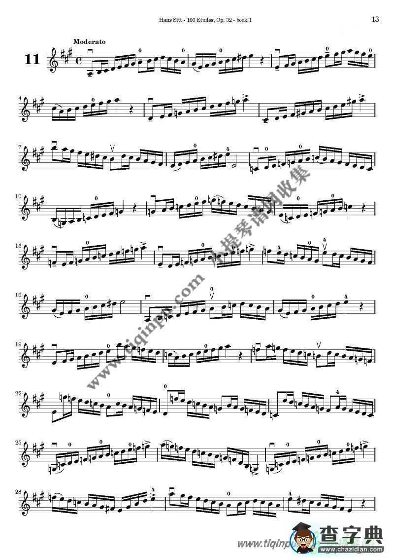 西特练习曲100首（8—13）小提琴曲谱