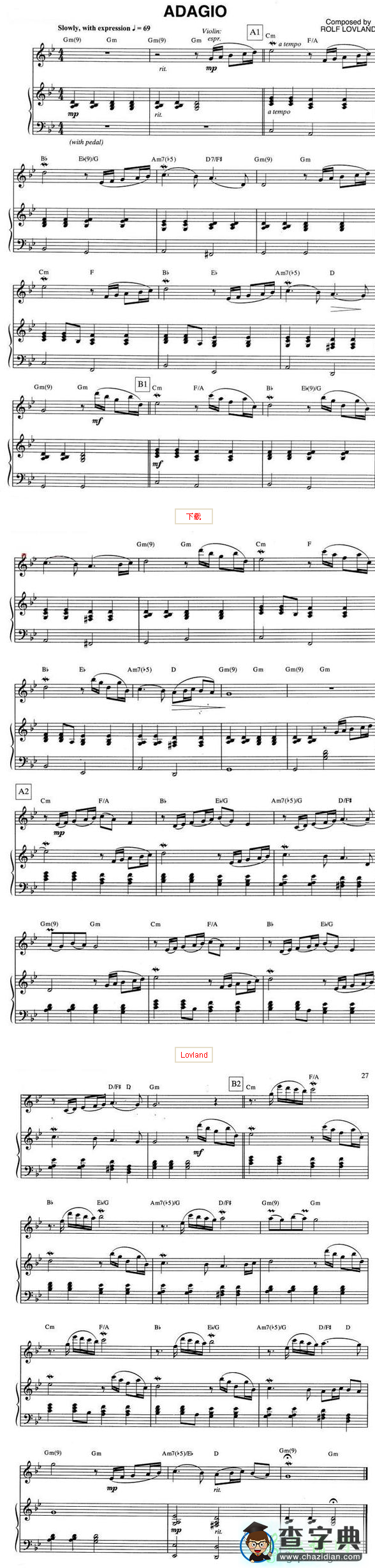 Adagio(柔板)小提琴谱