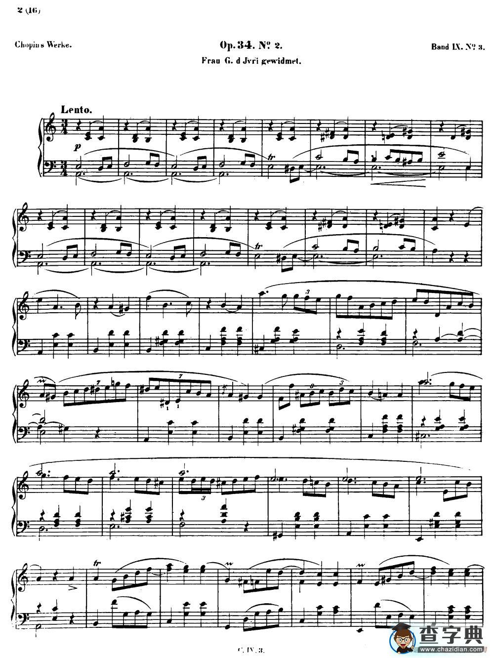 Valse brillante Op34 No2 （A小调华丽圆舞曲 Op.34-2 ）钢琴谱