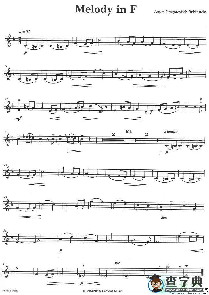 Melody in F小提琴谱