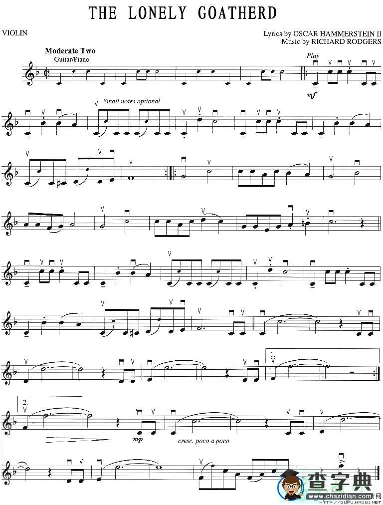 THE LONELY GOATHERD（孤独的牧羊人）小提琴谱