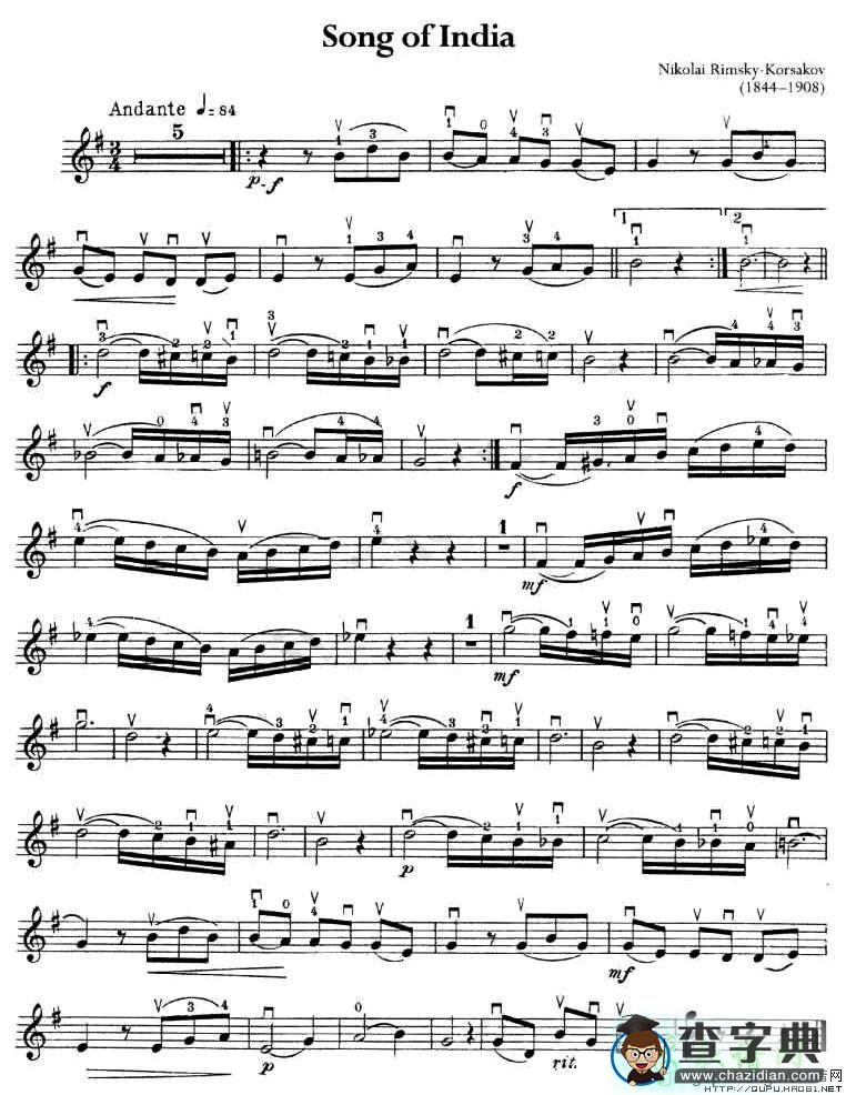 Song of India小提琴谱