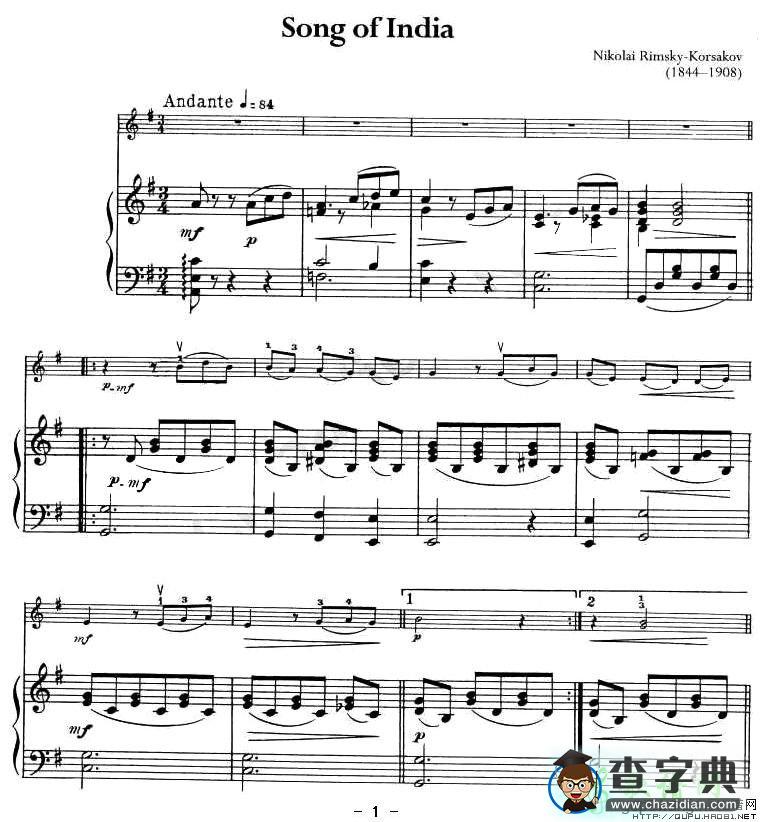 Song of India小提琴谱