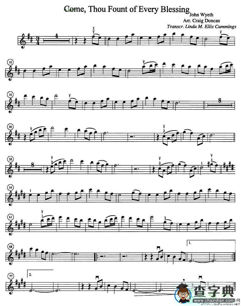 Come，Thou Fount of Every Blessing小提琴谱