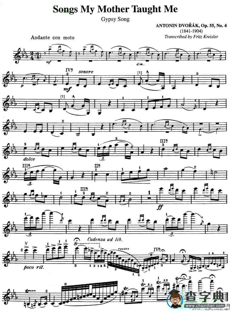 SONGS MY MOTHER TAUGHT ME小提琴谱