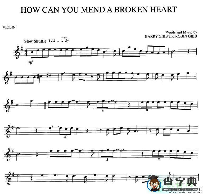 HOW CAN YOU MEND A BROKEN HEART小提琴谱