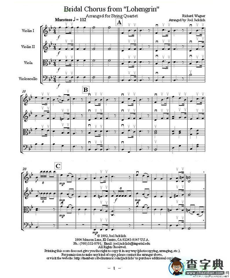 Bridal Chorus from小提琴谱