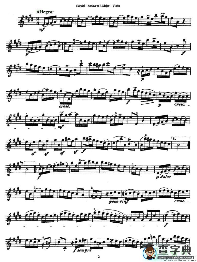 Sonata in E Major小提琴谱