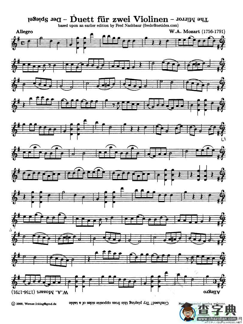 Duett fur zwei Violinen小提琴谱