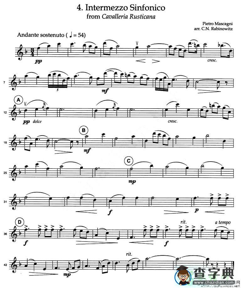 INTERMEZZO SINFONICO小提琴谱