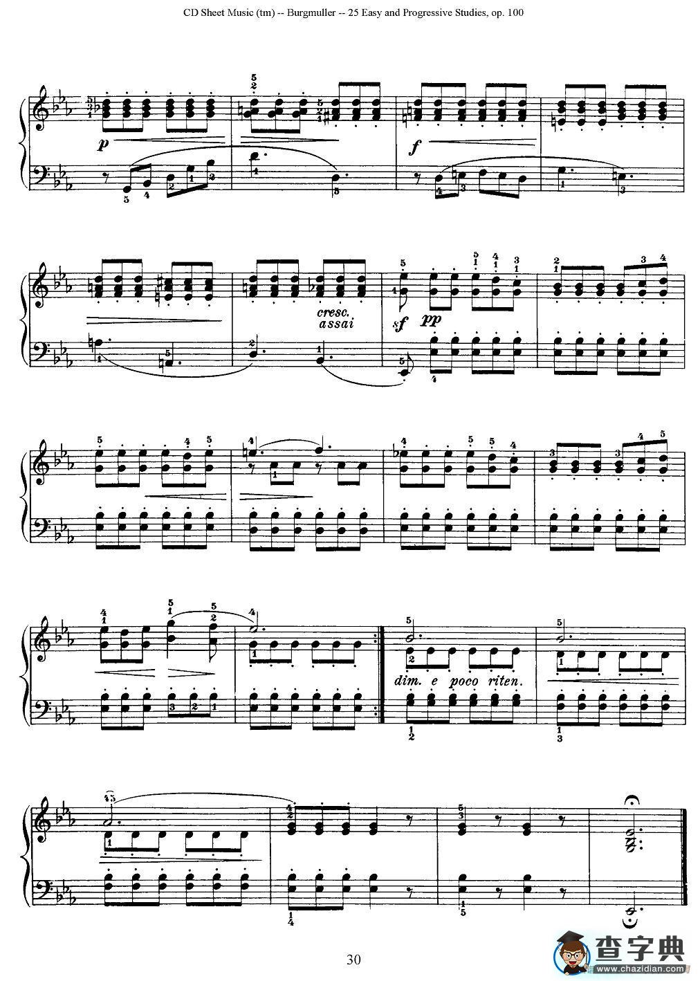布尔格缪勒-25首钢琴进阶练习曲 Op.100（23、归来）钢琴谱