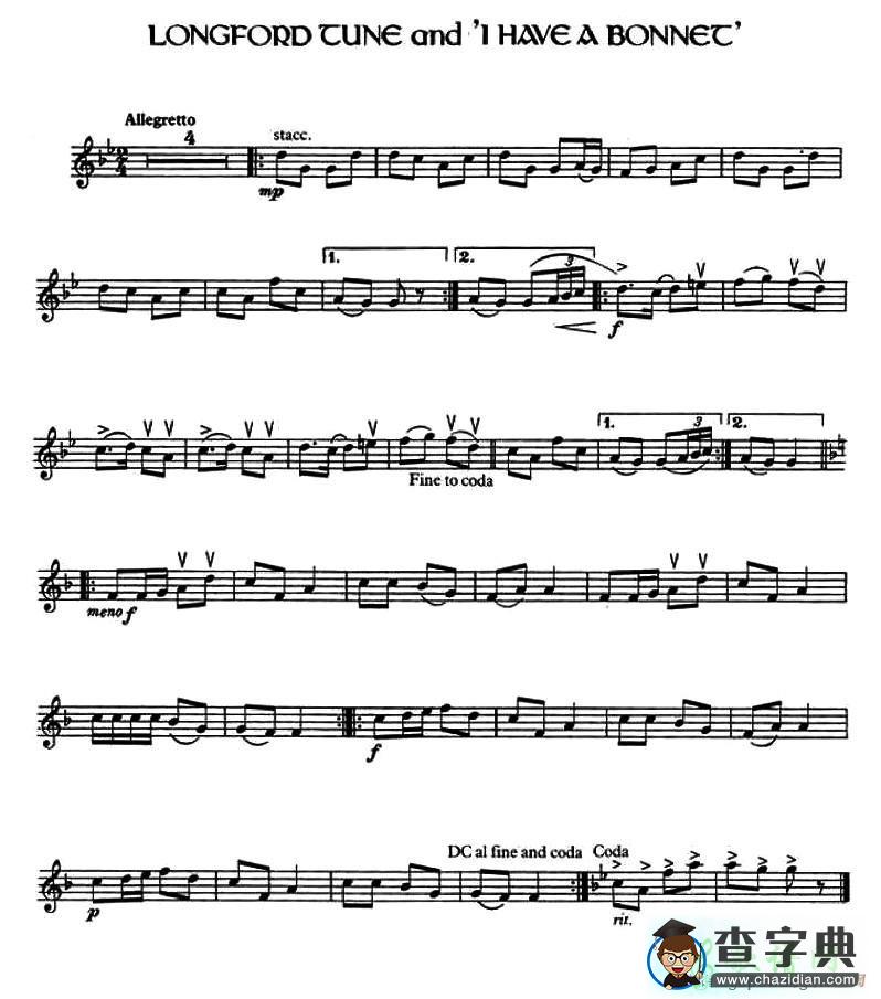 Longford Tune and ‘I Have a Bonnet’小提琴谱