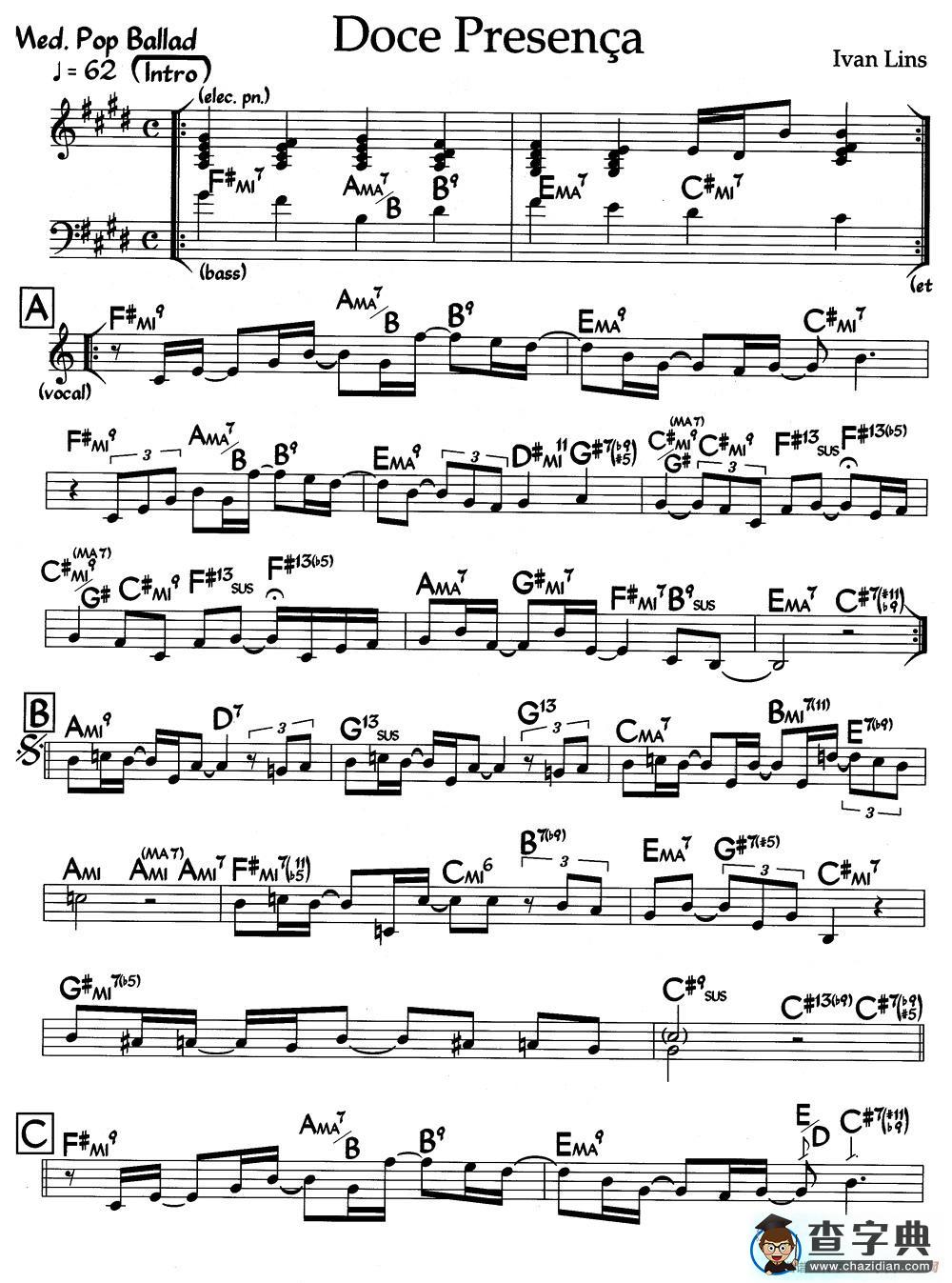 Doce Presenca（爵士钢琴曲）钢琴谱
