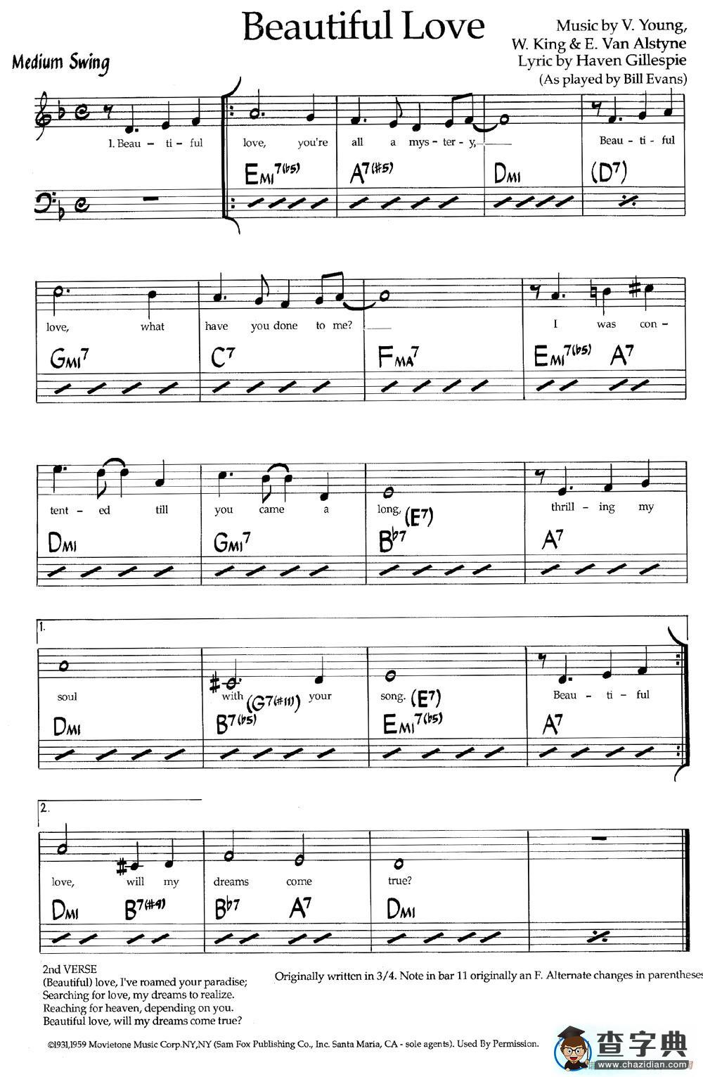 Beautiful Love（美丽的爱情）（爵士钢琴曲）钢琴谱
