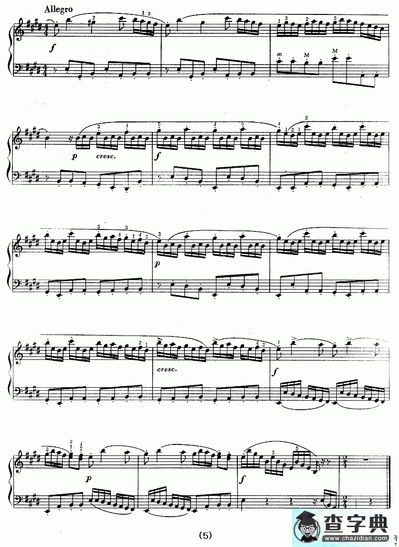E大调奏鸣曲手风琴谱