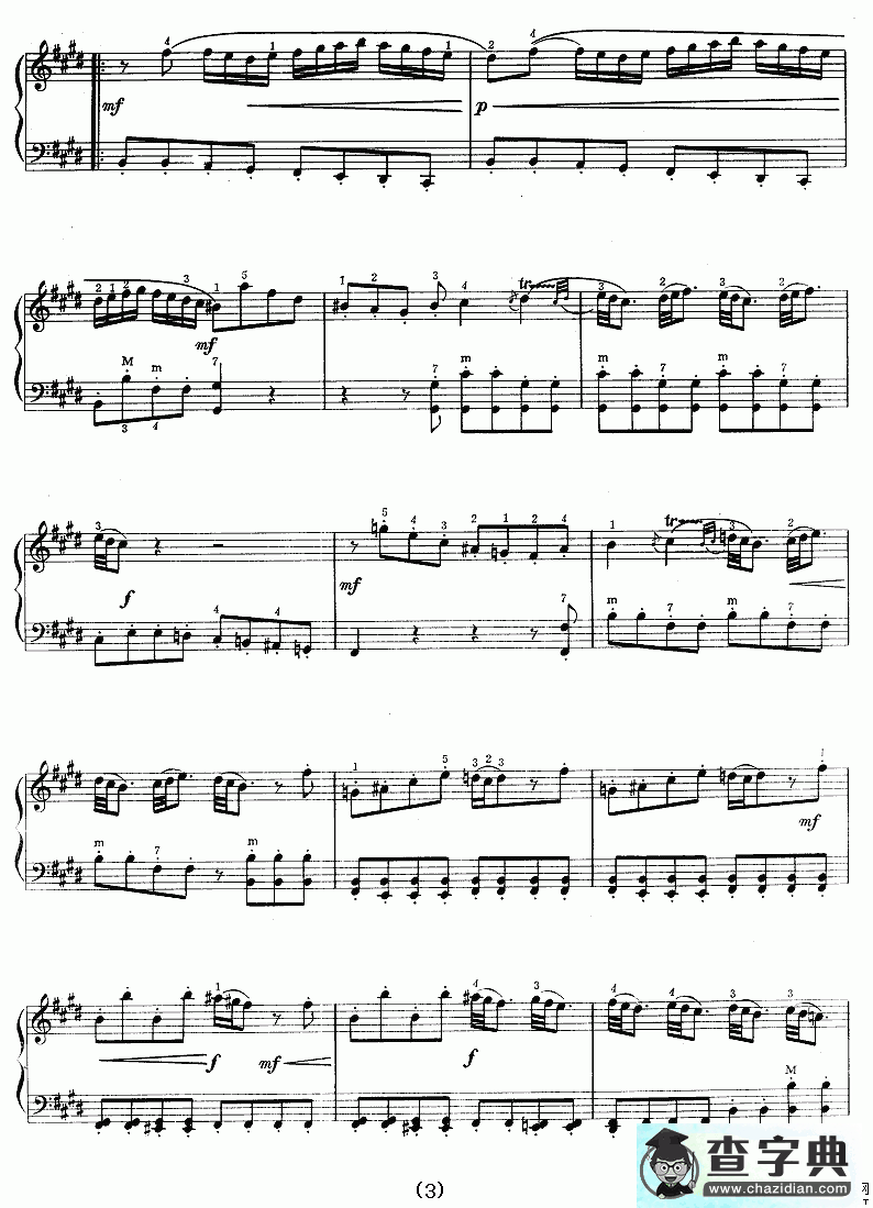 E大调奏鸣曲手风琴谱