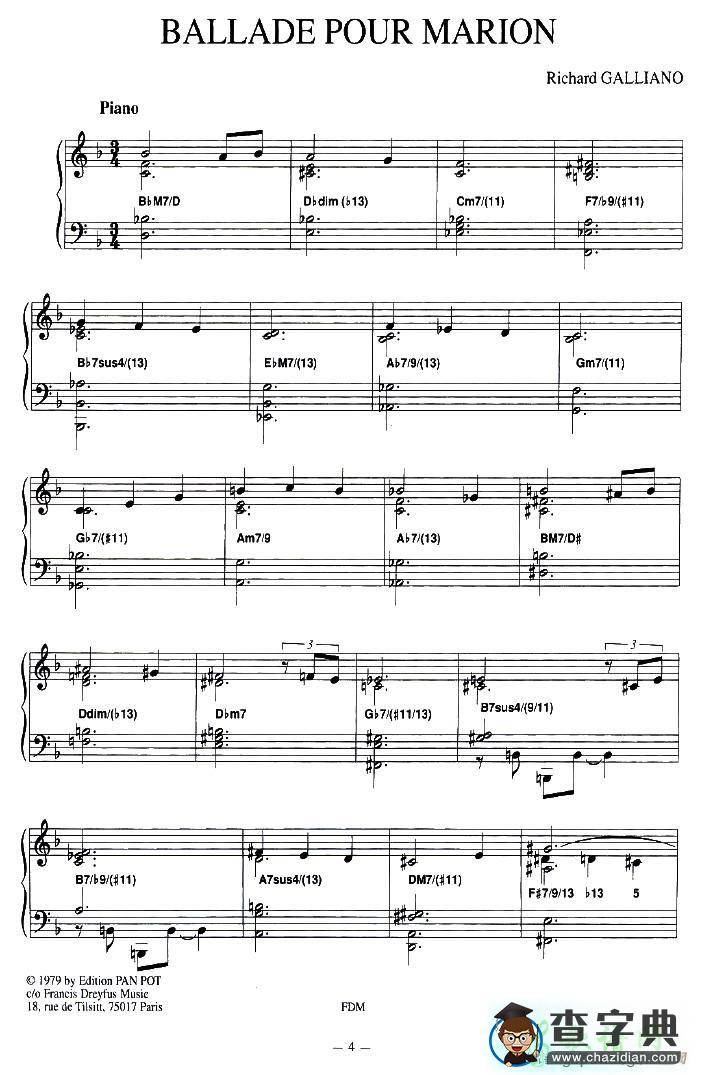 BALLADE FOUR MARION手风琴谱