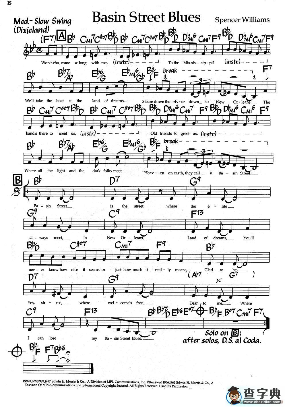 Basin Street Blues（盆地街蓝调）（爵士钢琴曲）钢琴谱