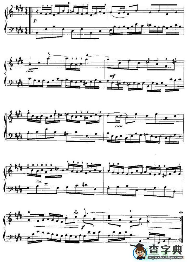 E大调小前奏曲手风琴谱