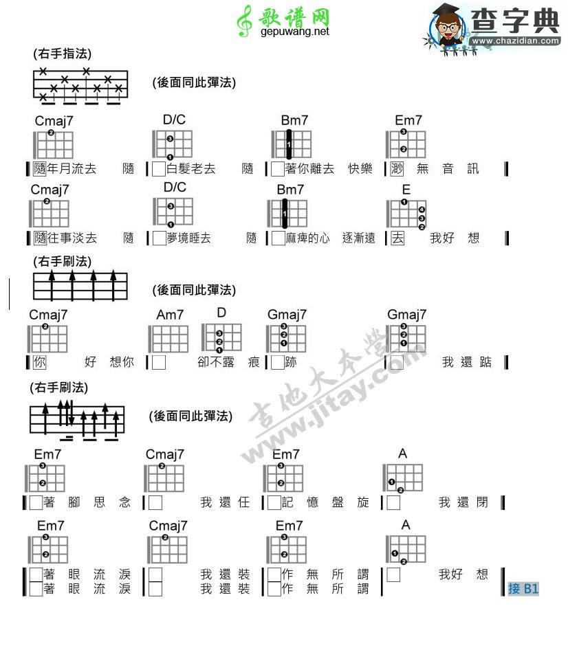 尤克里里谱苏打绿 我好想你ukulele谱右手指法刷法