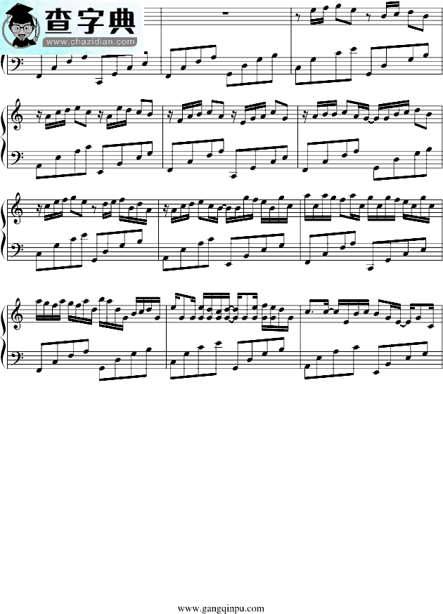 卡农钢琴曲五线谱